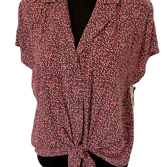 NWT Treasure & Bond  Rayon Button Down Floral Blouse. Short sleeve. Size Small - Picture 2 of 7